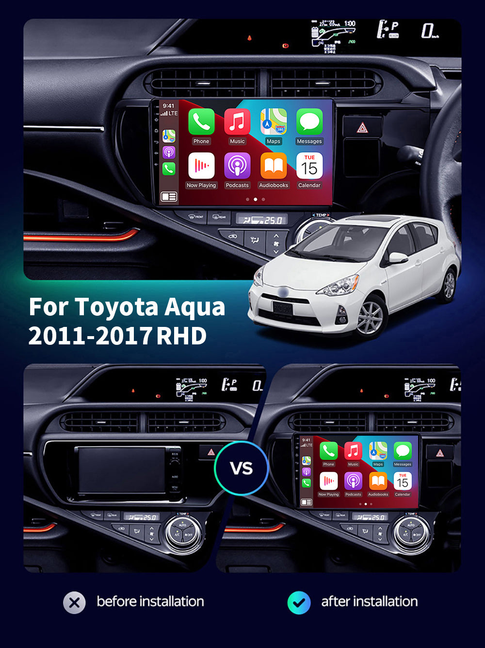 Toyota Aqua 2011-2017 CarPlay Stereo Wireless