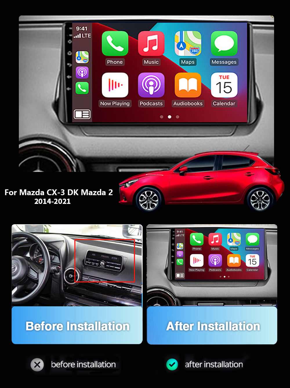 Mazda CX-3 Demio Mazda 2 CarPlay Stereo Wireless