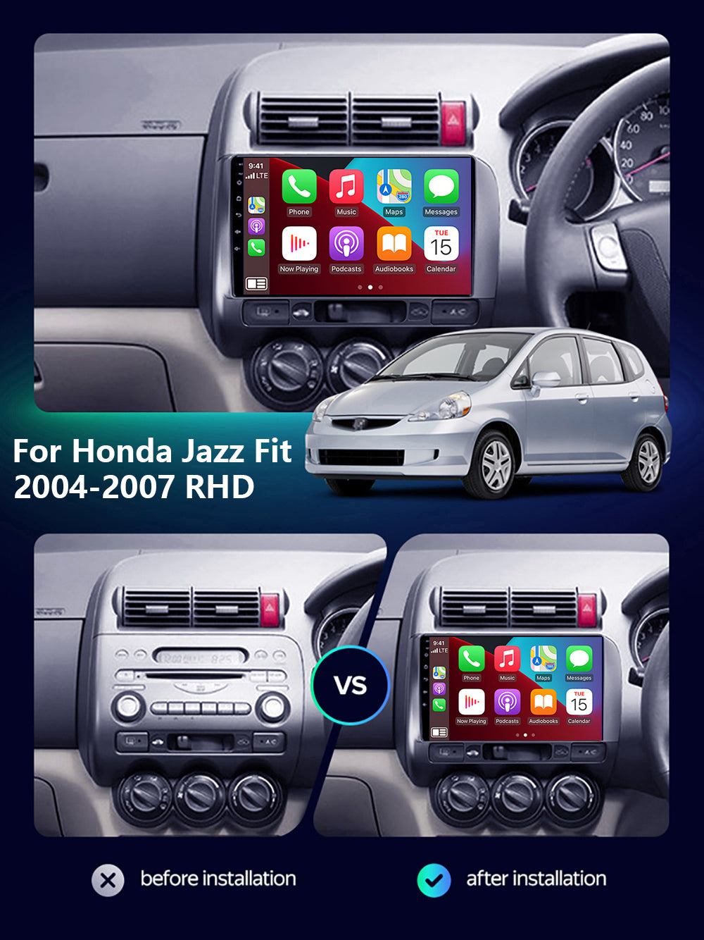 Honda Fit 2004-2007 CarPlay Stereo Wireless