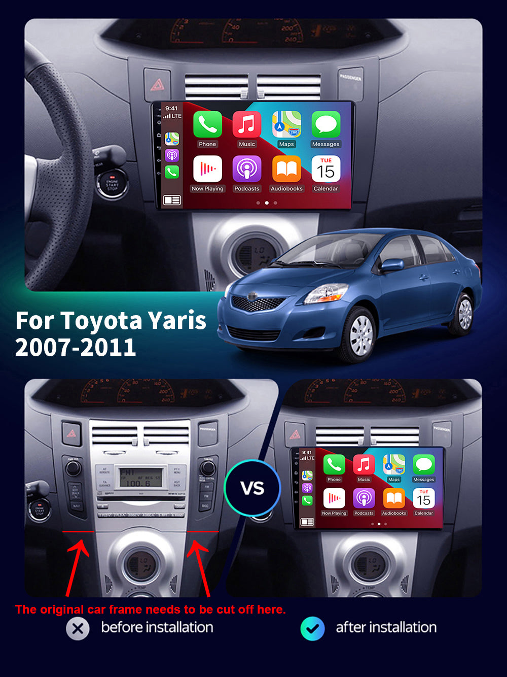 Toyota Yaris 2007-2011 CarPlay Stereo Wireless