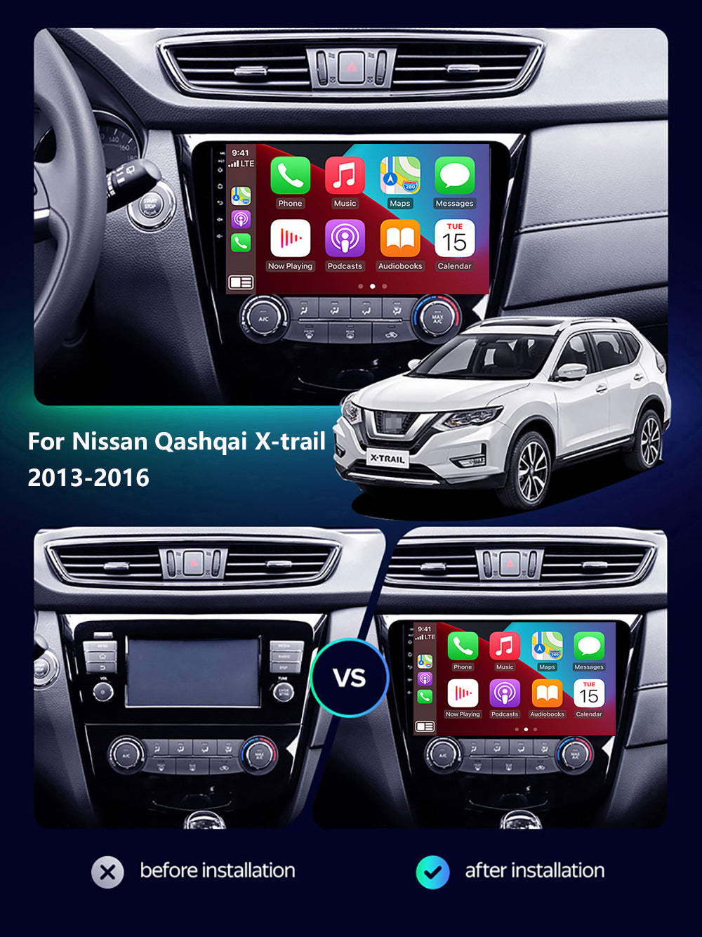 Nissan Xtrail 2018-2020 CarPlay Stereo Wireless v2